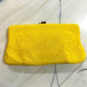 Vintage Walborg stunning hand beaded Yellow clutch purse made in Belgium